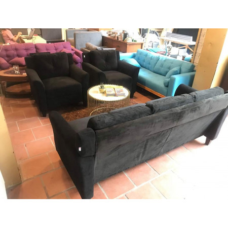 Life Black : Bộ 2 Ghế Sofa Đôi và Ghế Đơn - Vải Microfiber Đen